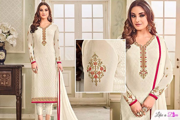 White Brasso Floral Embroidered Salwar Suit